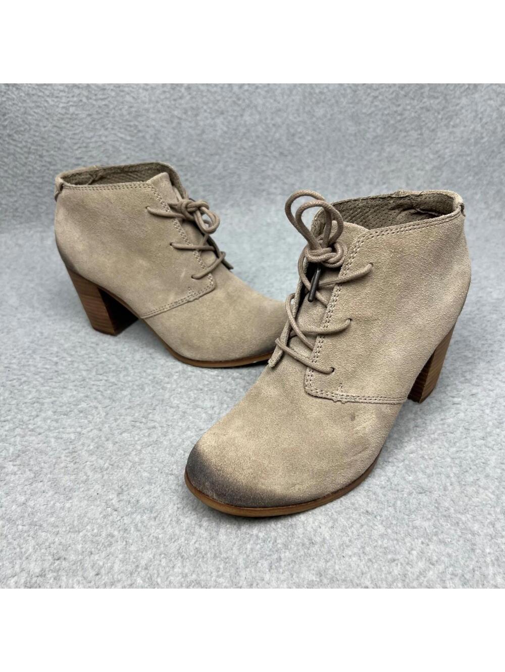 Toms Womens Lunata Boot Size 8.5 Neutral Tan Suede Block Heel Ankle Bootie Boho